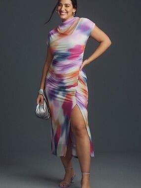 Anthropologie By Anthropologie The Maya Ruched Cowl-Neck Dress Mesh Edition Sz S